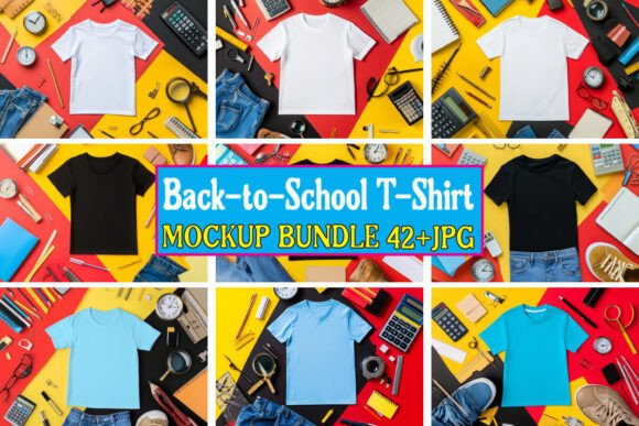 Back-to-School T-Shirt Mockup Bundle 10: Graphics & Product Mockups